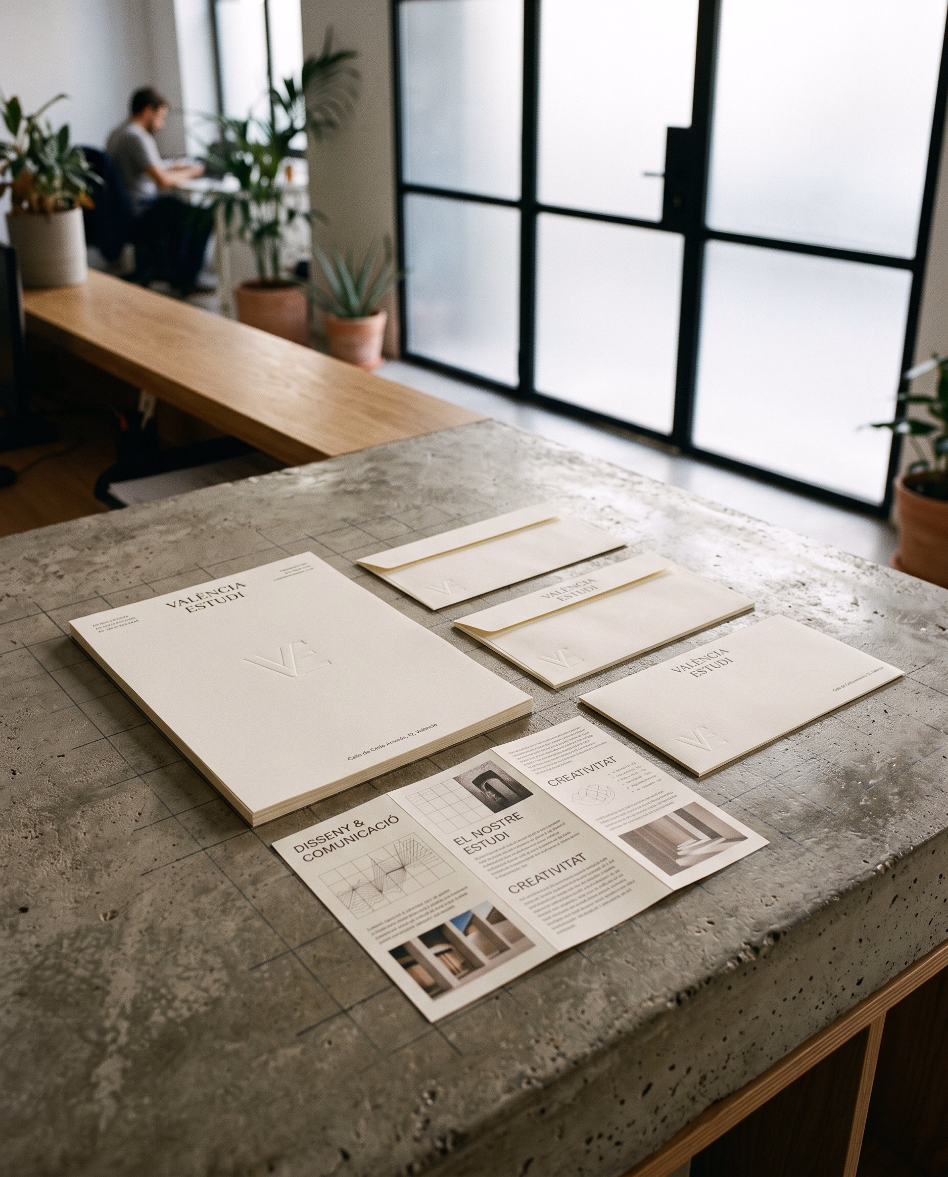 Membrete y sobres personalizados de un estudio de diseño