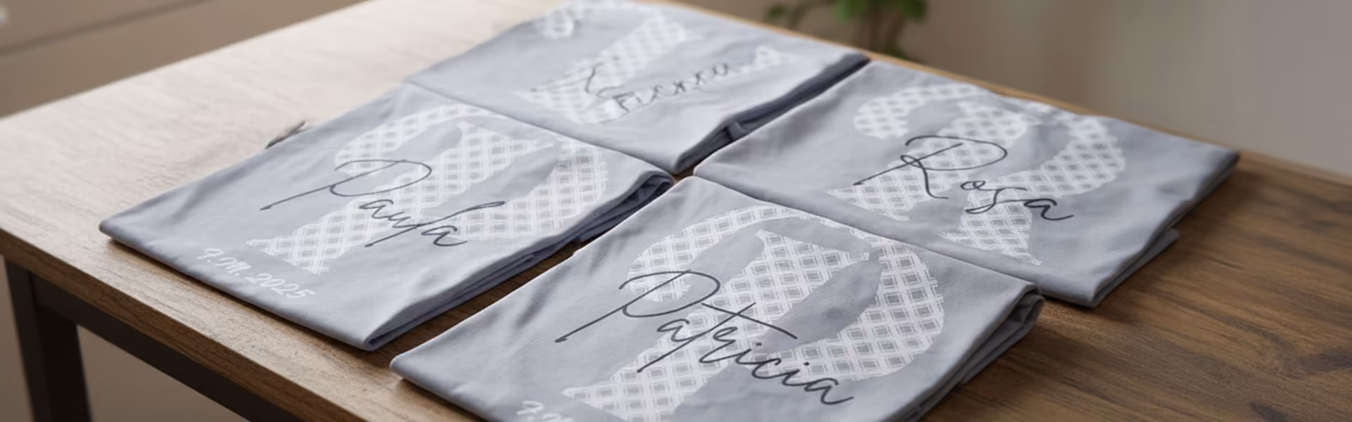 Ropa personalizada con nombres y fechas para eventos especiales.