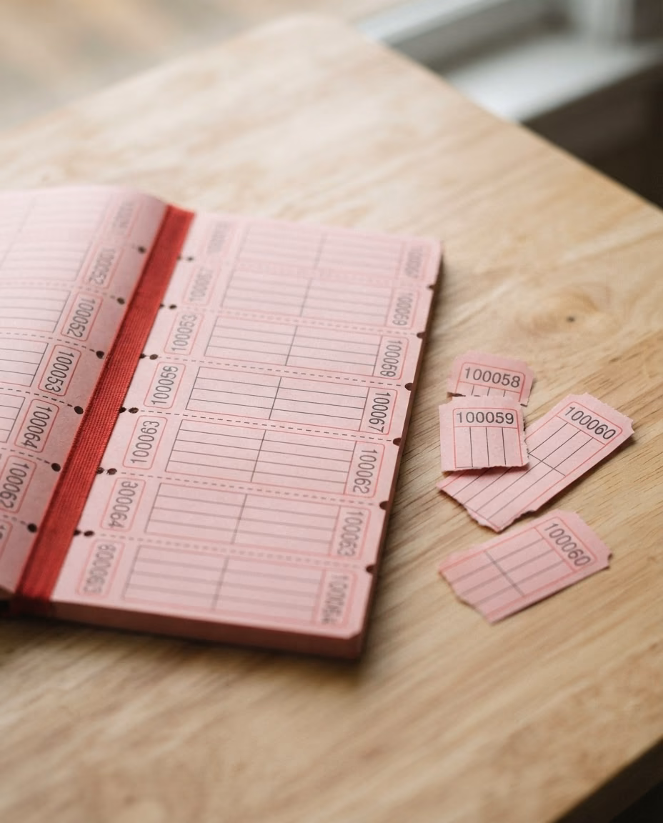 Talonario de rifas numerado con matriz para sorteos de asociaciones